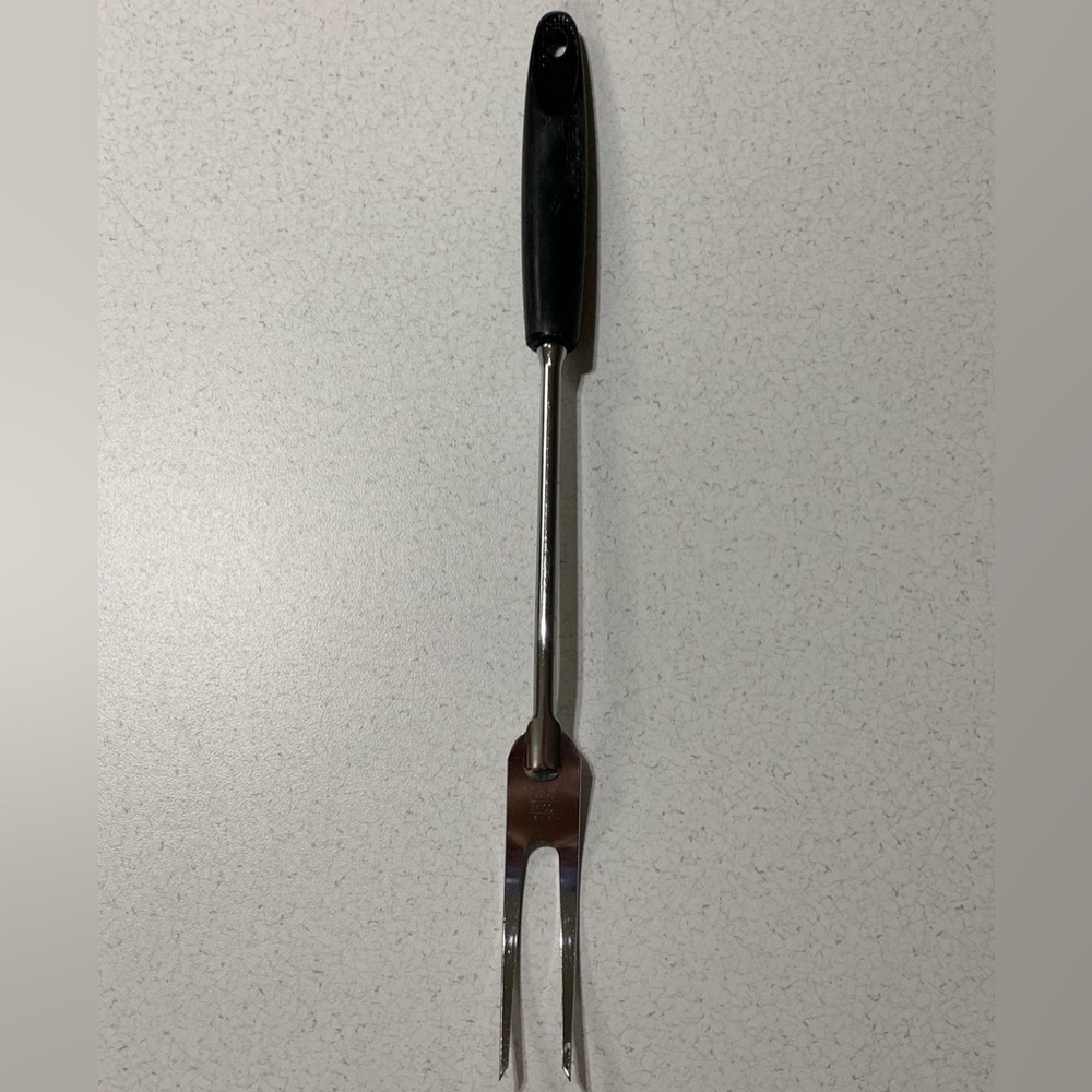 Vintage EKCO Chromium Plated USA Serving Meat Fork 12.5" Slotted Handle